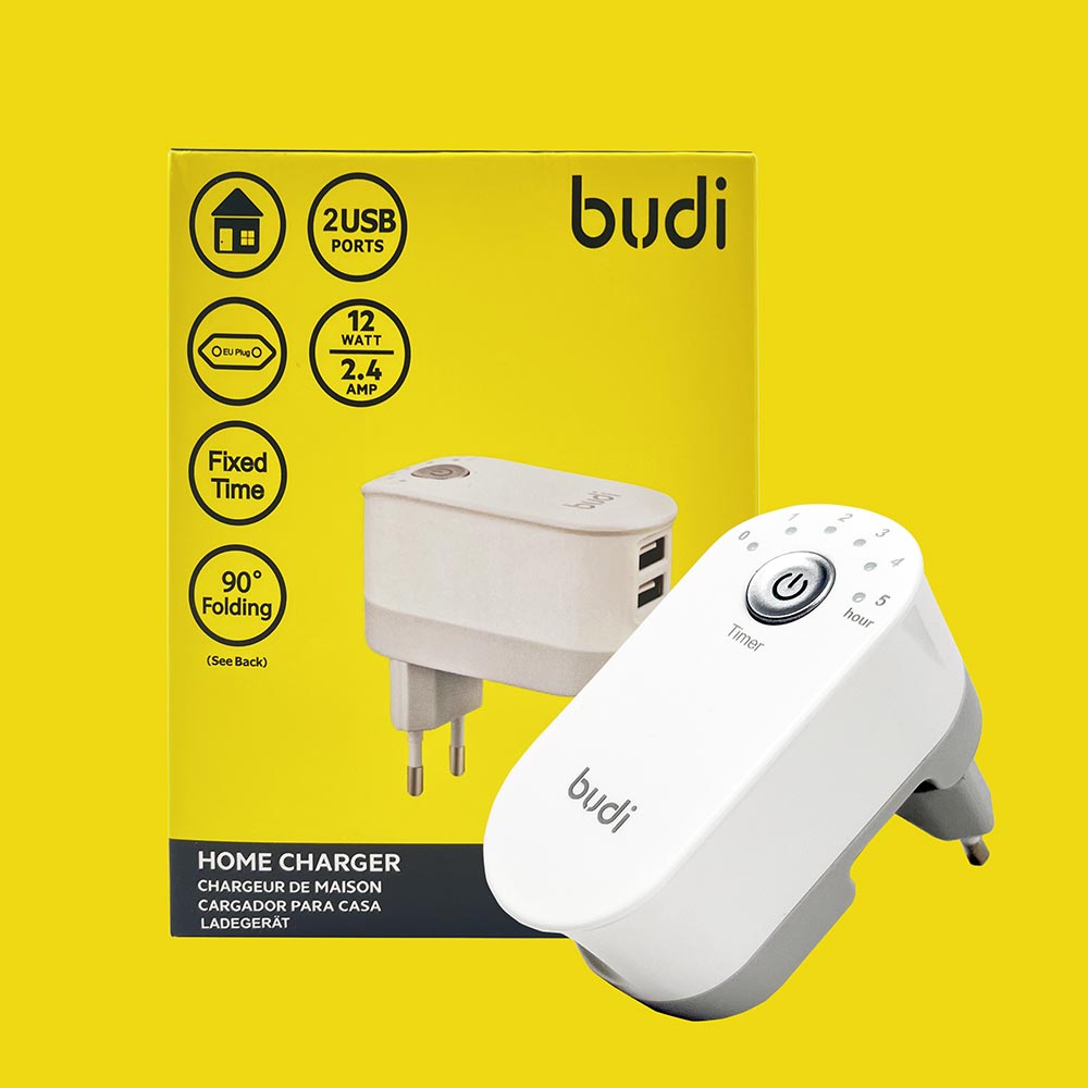 Budi laddare med dess förpackning.