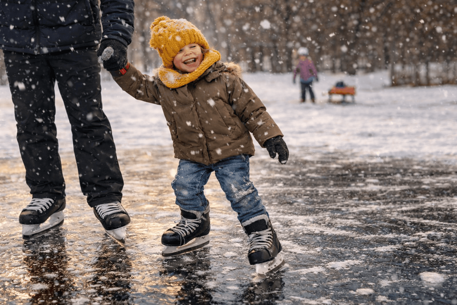 Ett barn som åker skridskor, en av många sportlovsaktiviteter.