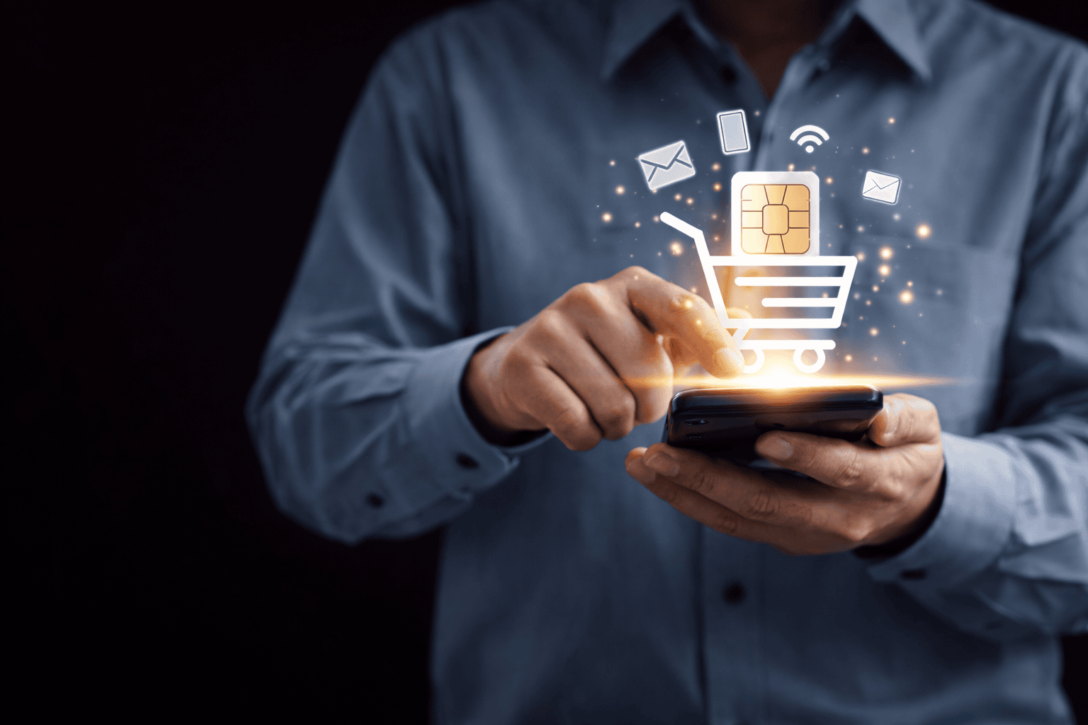 Man som ska beställa nytt simkort.