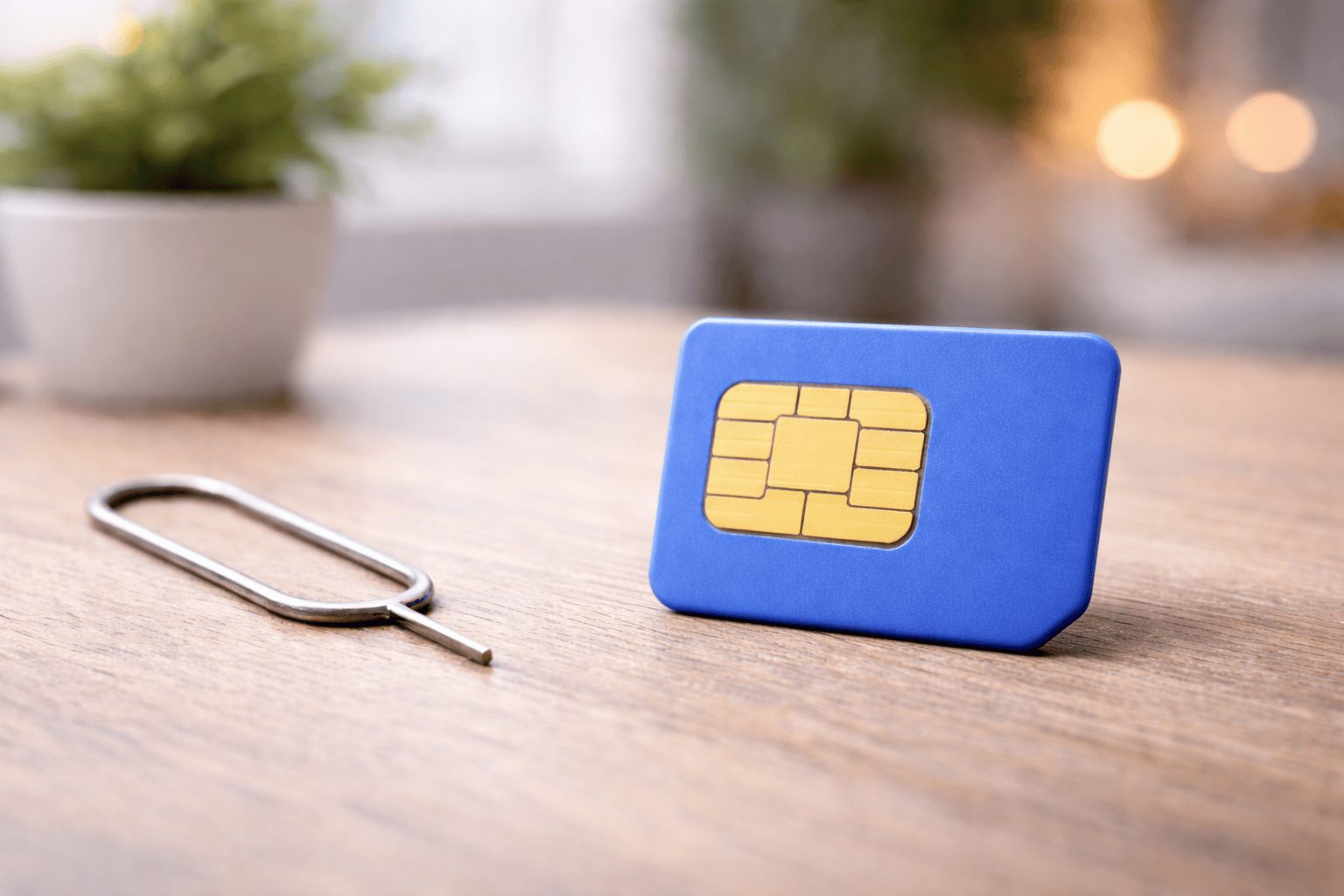 Halebop beställa nytt simkort - så här gör du. Ett simkort på ett bord med ett simkortsverktyg.