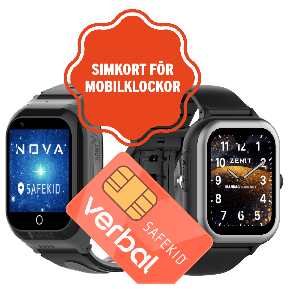 Verbal och safekids simkort till klocka, även kallat smartklocka simkort.