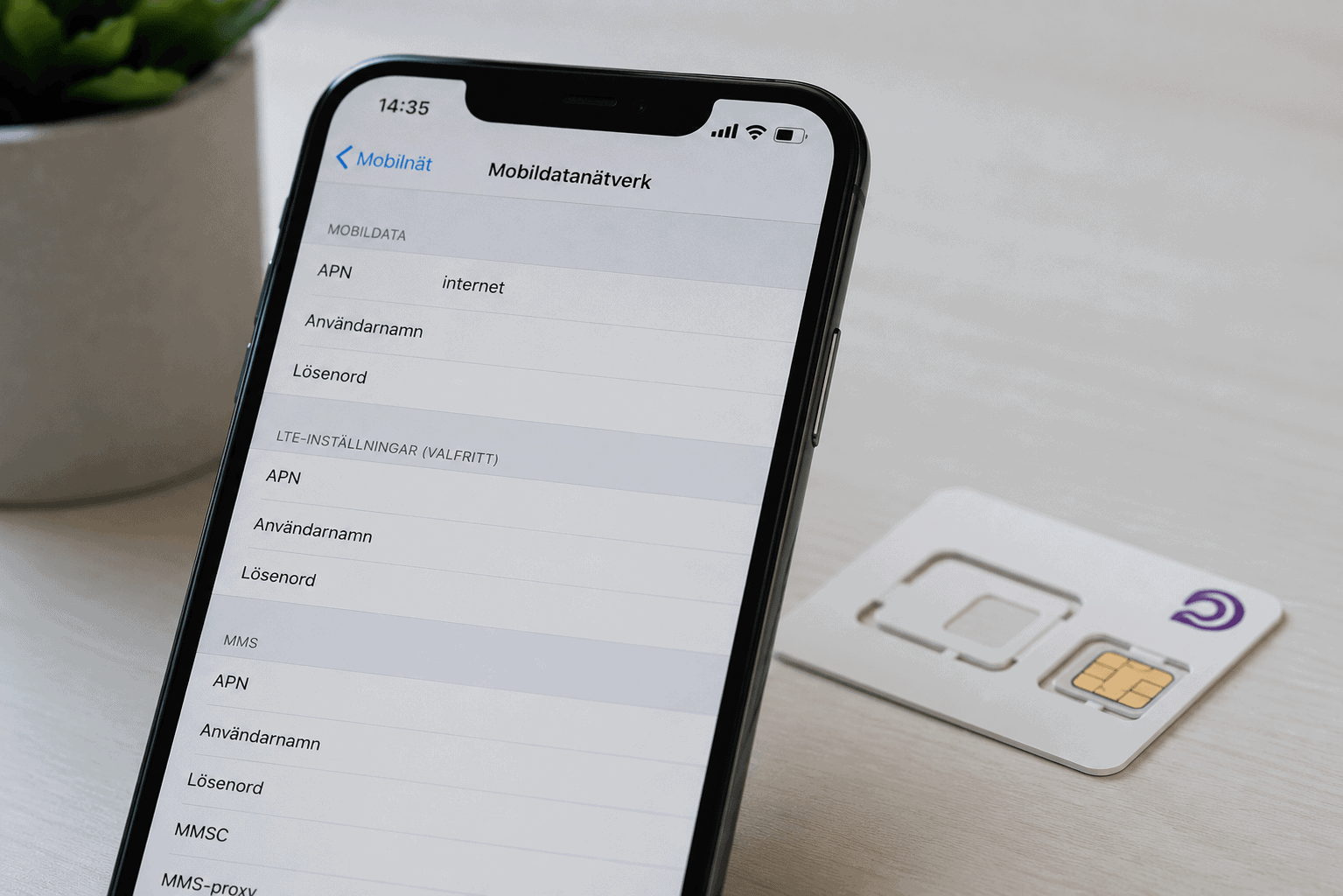 APN-inställningar på en mobiltelefon.