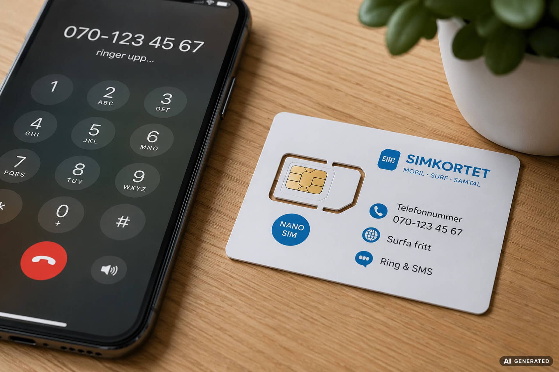 simkort med telefonnummer Ett simkort med telefonnummer.